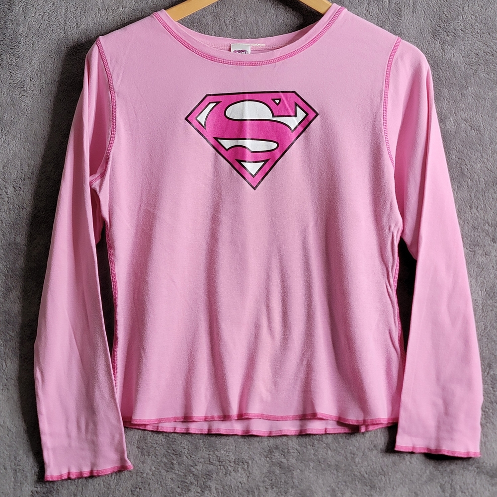 Vintage Superhero Logo Kids Long Sleeve Shirt - Pink Size Medium